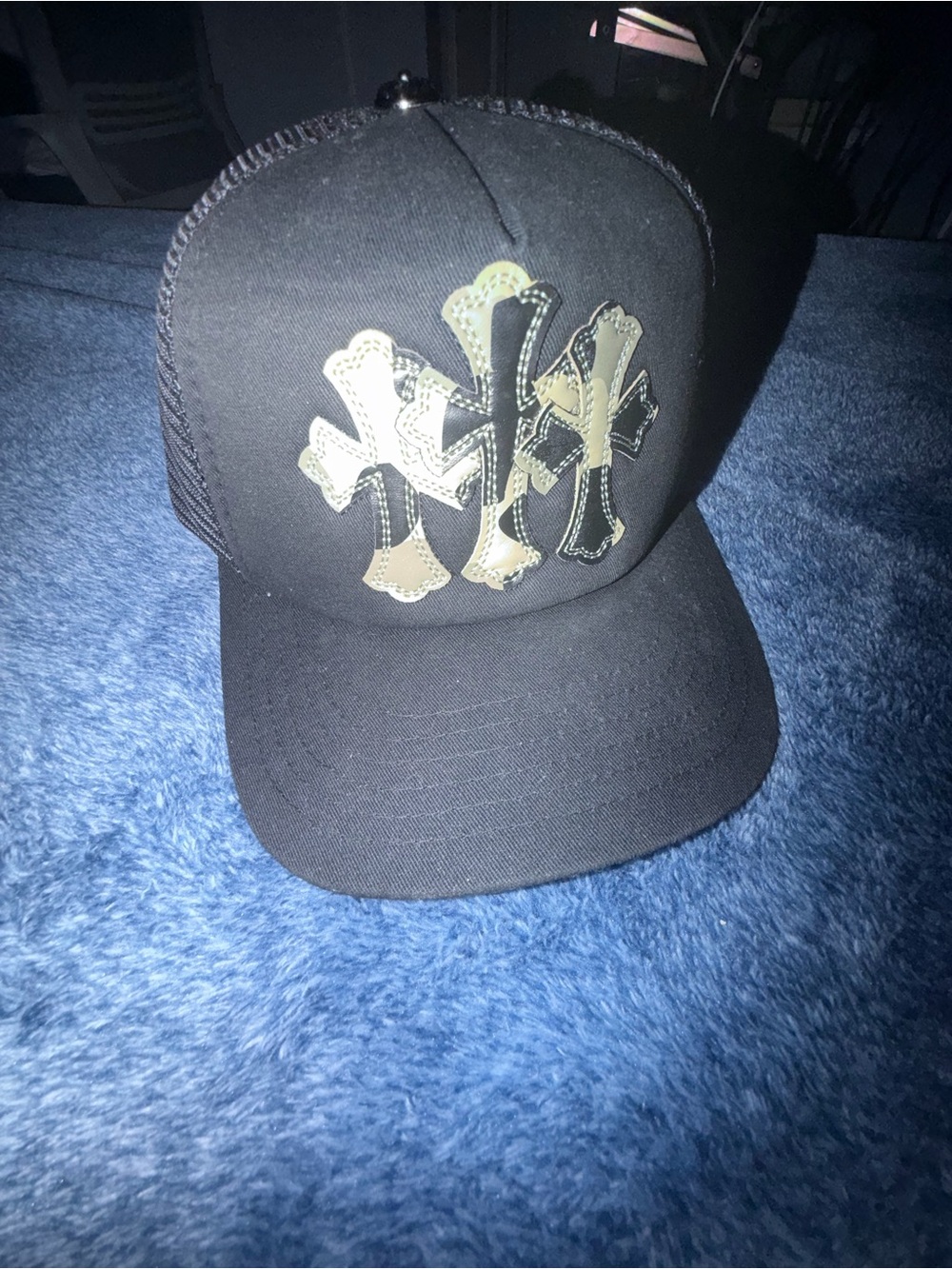 Chrome Hearts Black Cap with Camo Cross Patch